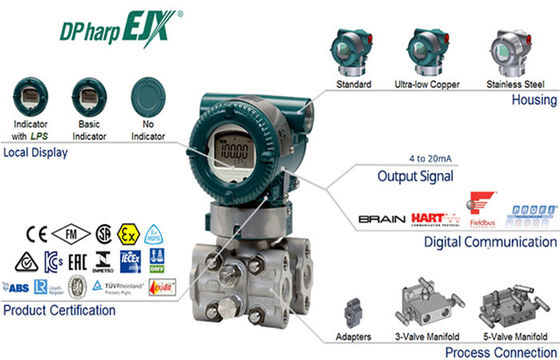 Diferencial de presión industrial de EJX110A que indica el transmisor para la medida llana